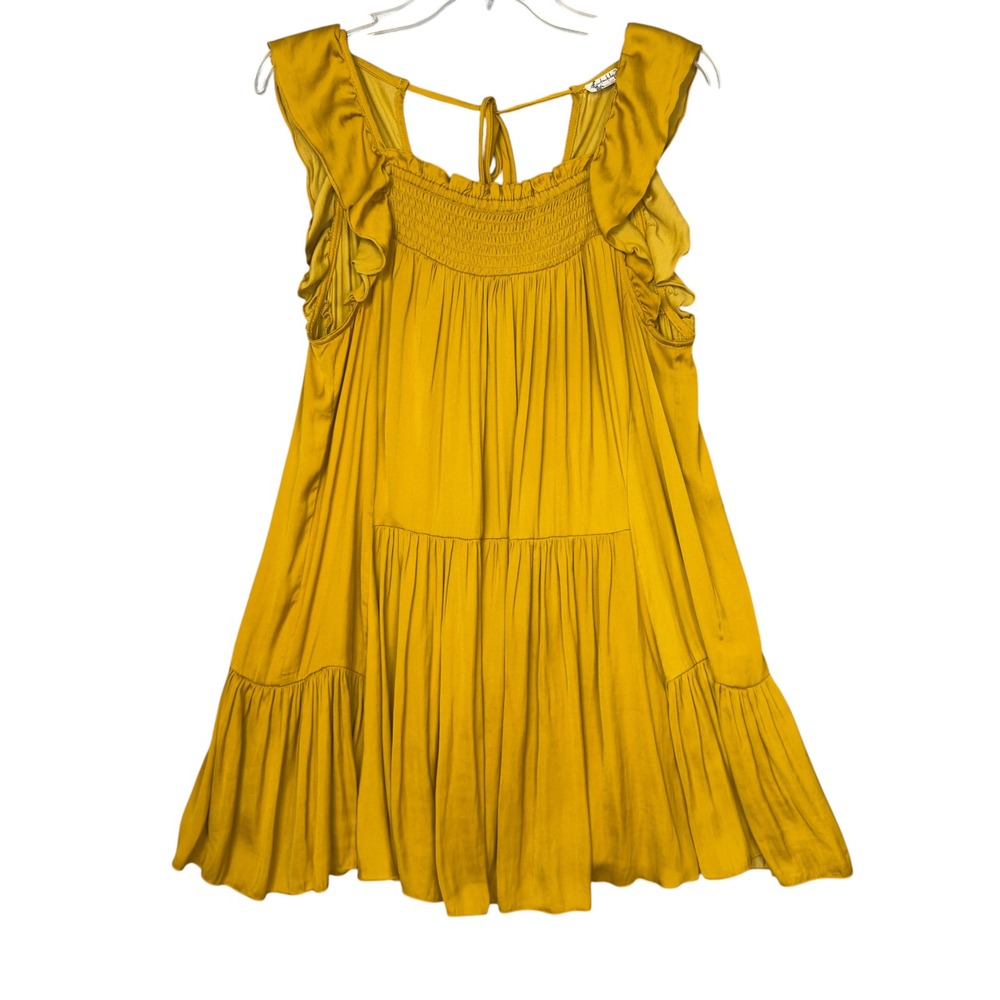 Free People Intimately Mini‎ Dress Womens XS Mustard Yellow Smocked Tiered Boho